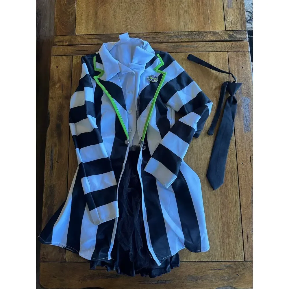 Spirit Halloween Beetlejuice Girls Costume Large 12-14 Dress Tie Missing Bow